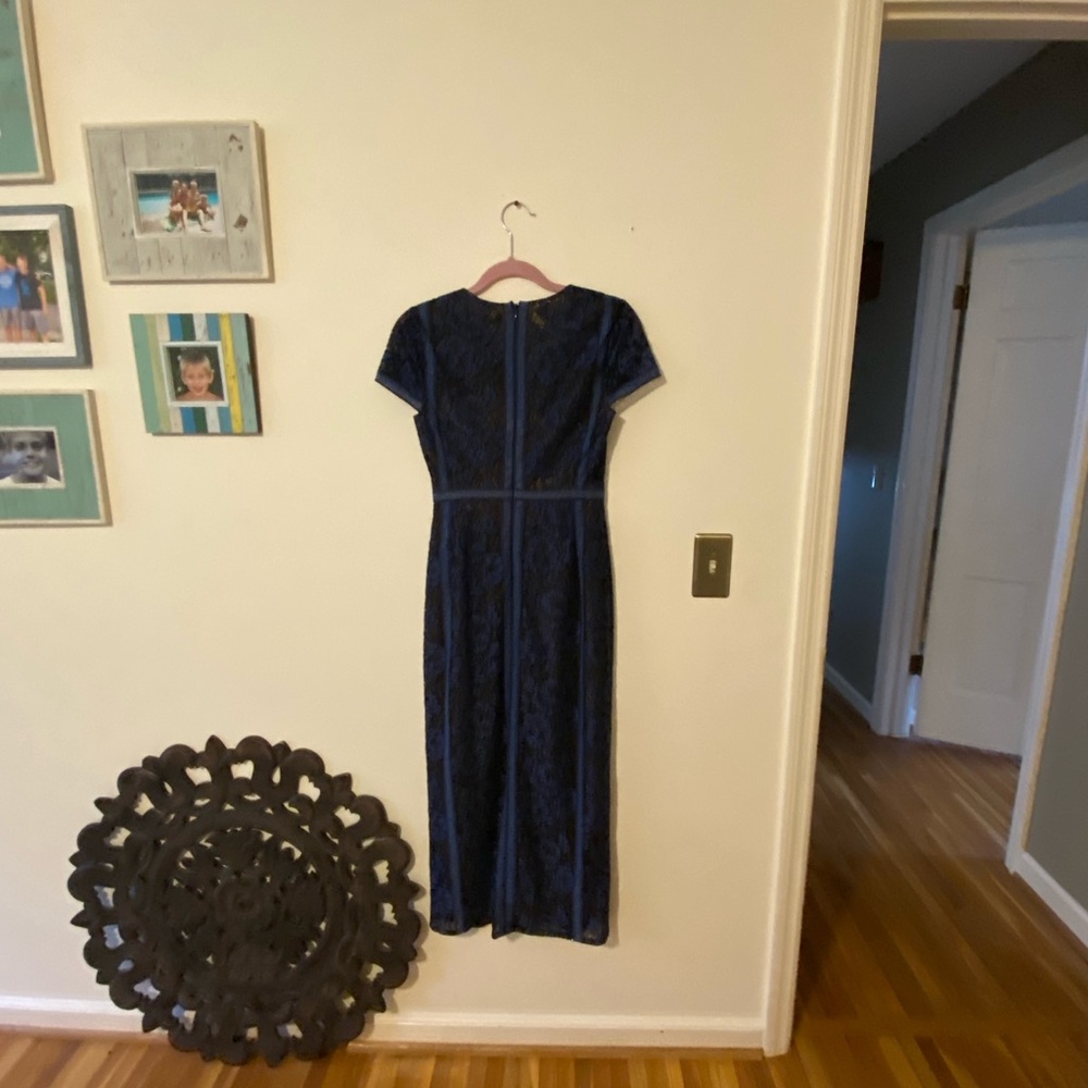 BCBGMaxAzria Navy Blue Lace Maxi Dress with Cap Sleeves - Picture 8 of 15